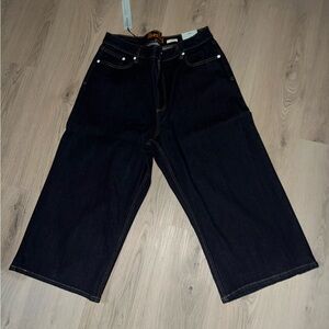 River Island High Rise Culotte Jeans Size 14 Dark Wash Wide Leg Crop